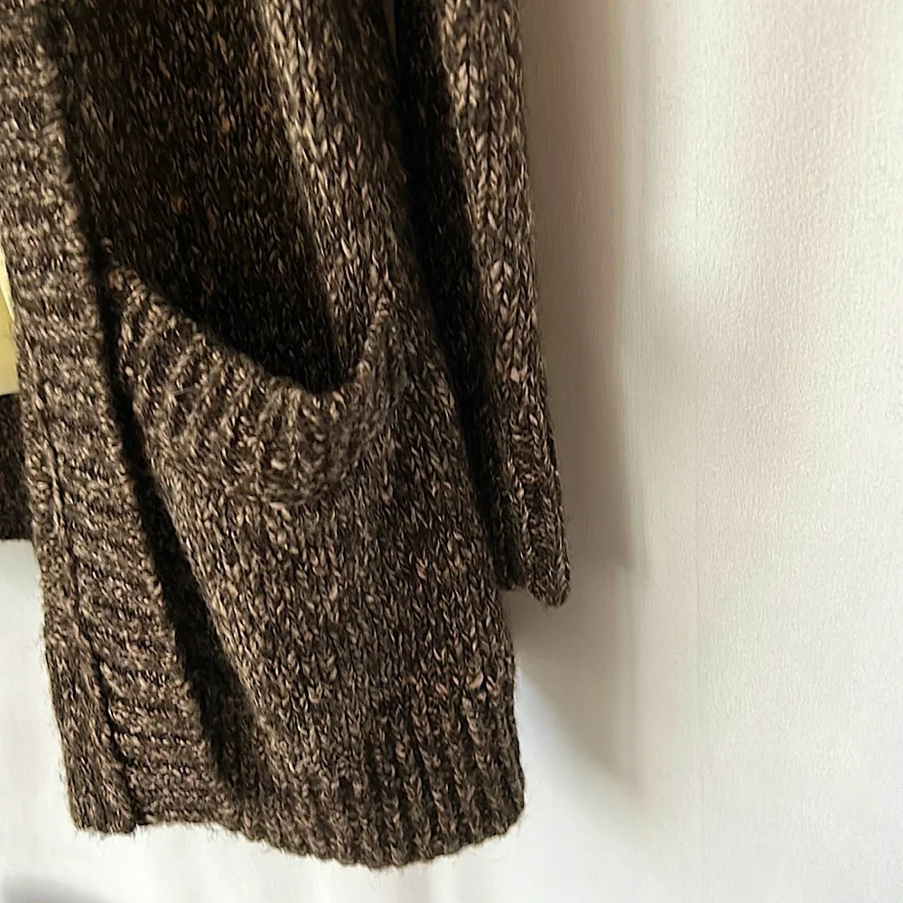 Michael Kors NWT Brown Long Sleeve Fur Trimmed Collar Cardigan Sweater **Sz S** - Picture 4 of 5